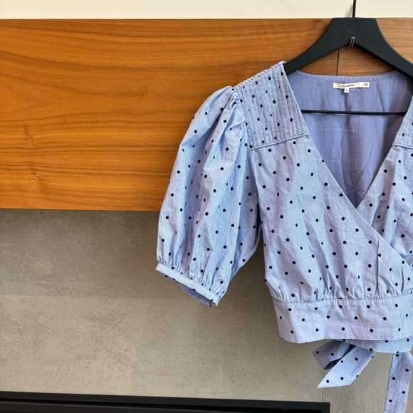 Tularosa Capri Polka Dot Puff Sleeve Wrap Crop Top, Size S - Picture 5 of 12